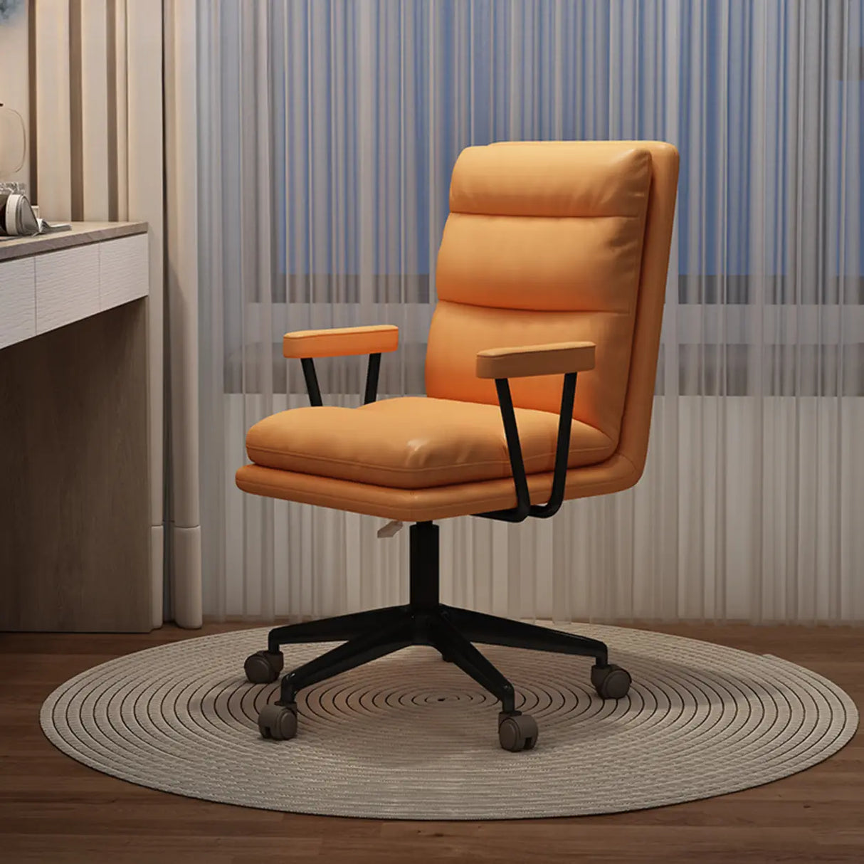 Off-White Swivel PU Adjustable Office Chair with Rollers Image - 21