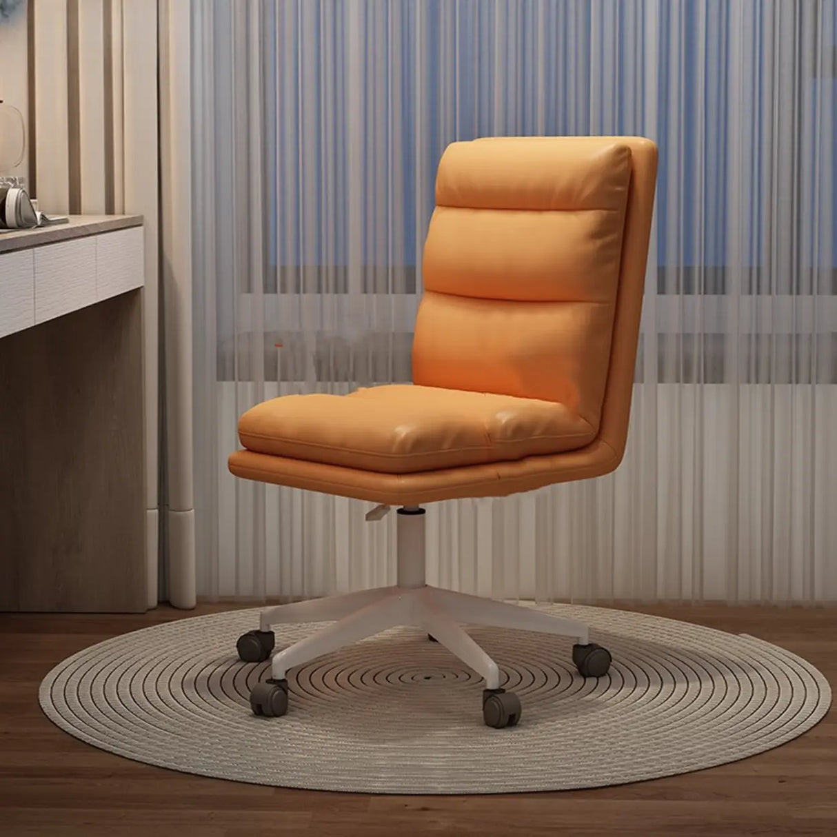 Off-White Swivel PU Adjustable Office Chair with Rollers Image - 22