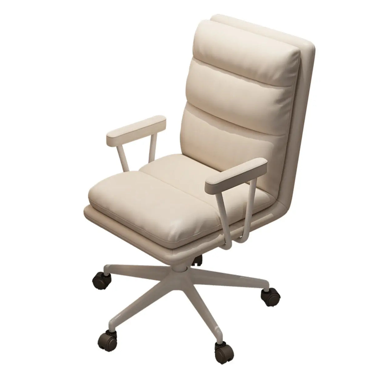 Off-White Swivel PU Adjustable Office Chair with Rollers Image - 23