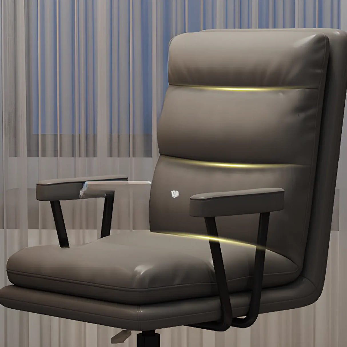 Off-White Swivel PU Adjustable Office Chair with Rollers Image - 25