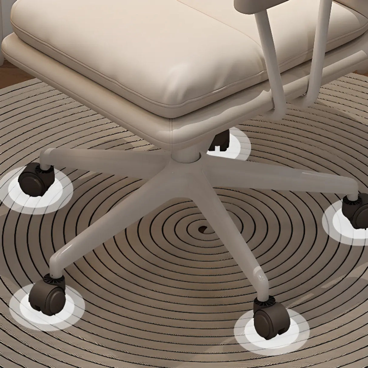 Off-White Swivel PU Adjustable Office Chair with Rollers Image - 28