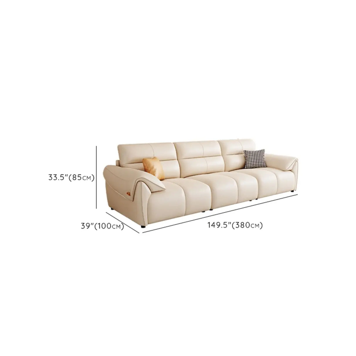 Off-White Tear Resistant Leather Biscuit Back Sofa Image - 12