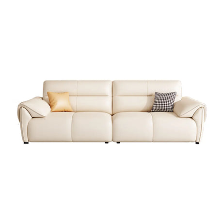 Off-White Tear Resistant Leather Biscuit Back Sofa Image - 2
