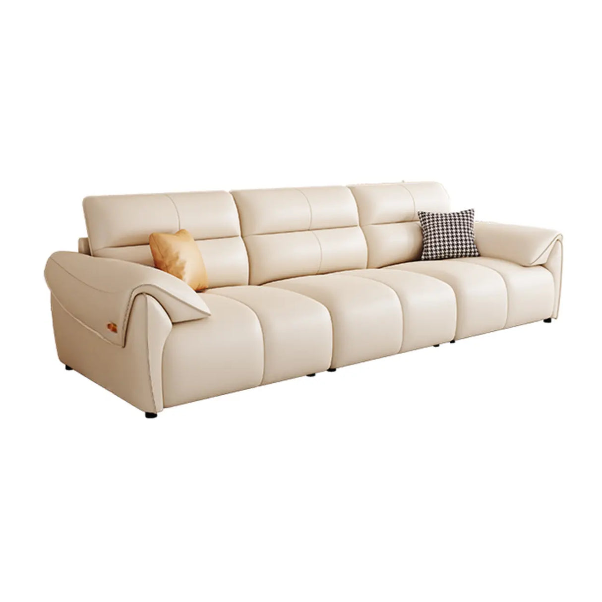 Off-White Tear Resistant Leather Biscuit Back Sofa Image - 3