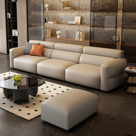 Off-White Tear Resistant Leather Sewn Pillow Back Sofa Image - 1