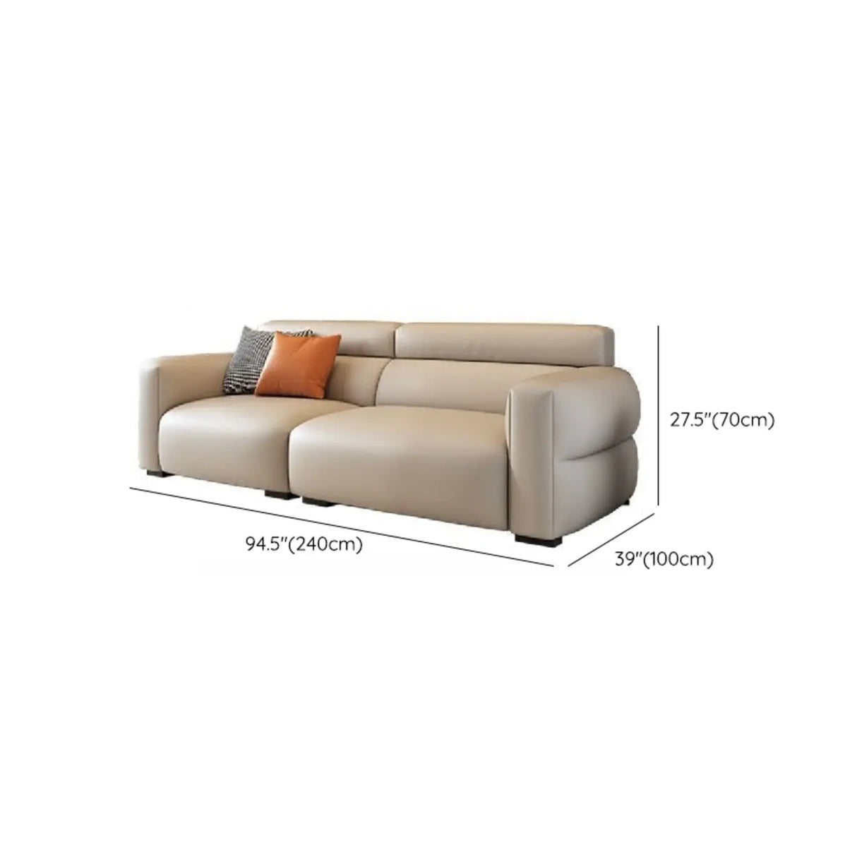 Off-White Tear Resistant Leather Sewn Pillow Back Sofa Image - 12