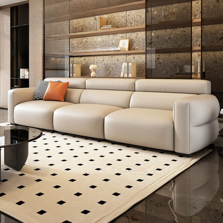 Off-White Tear Resistant Leather Sewn Pillow Back Sofa Image - 2