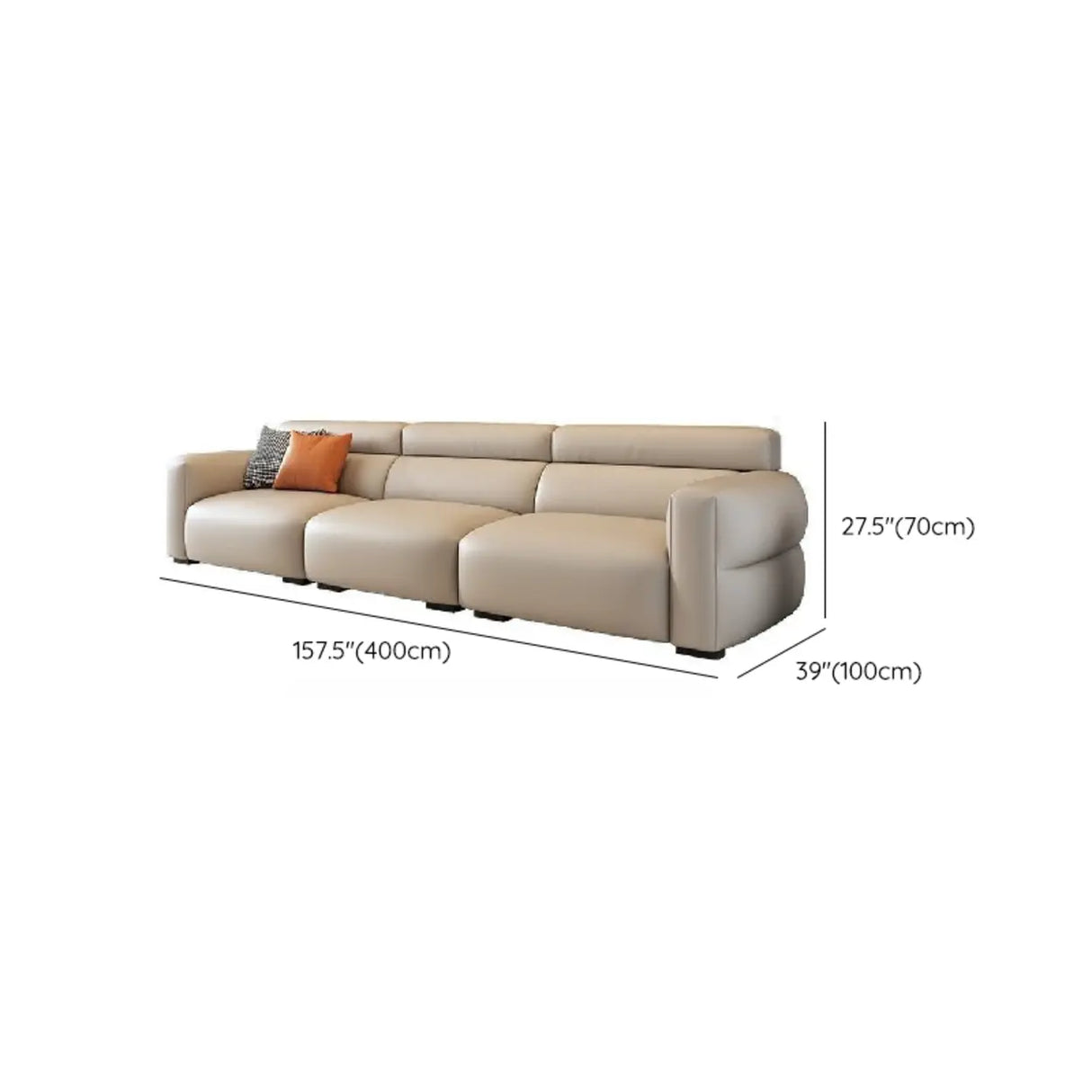 Off-White Tear Resistant Leather Sewn Pillow Back Sofa Image - 20