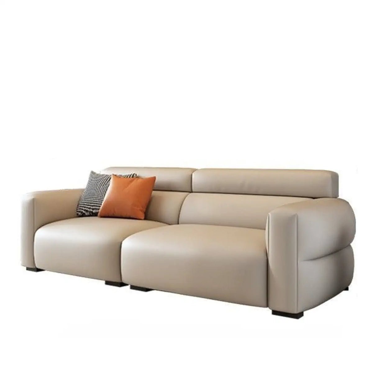 Off-White Tear Resistant Leather Sewn Pillow Back Sofa Image - 6