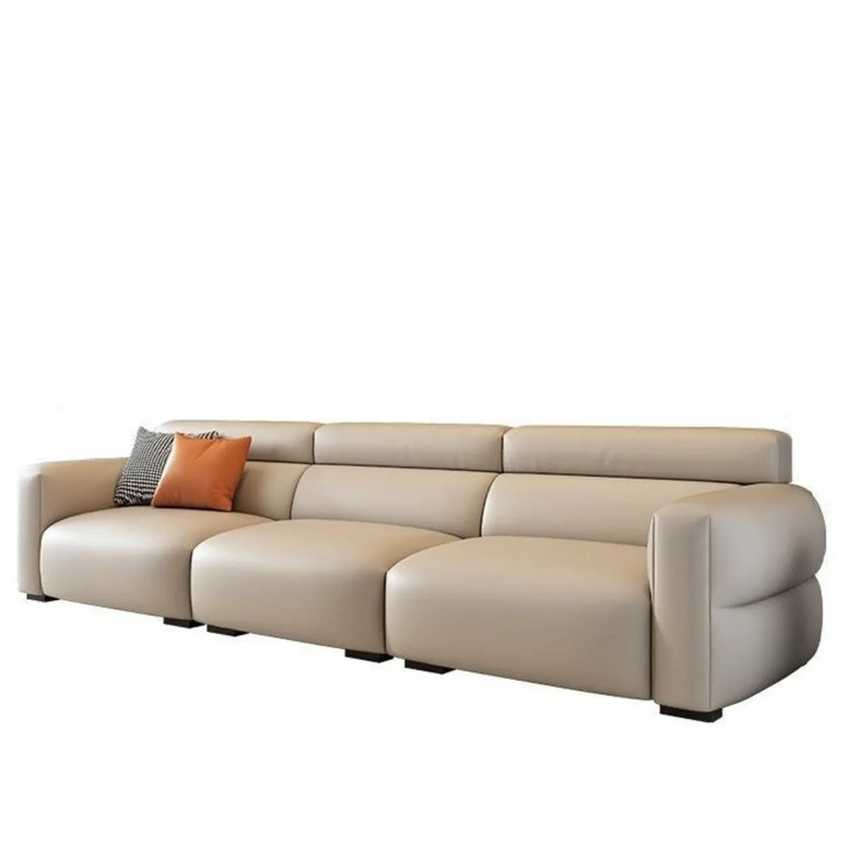 Off-White Tear Resistant Leather Sewn Pillow Back Sofa Image - 7