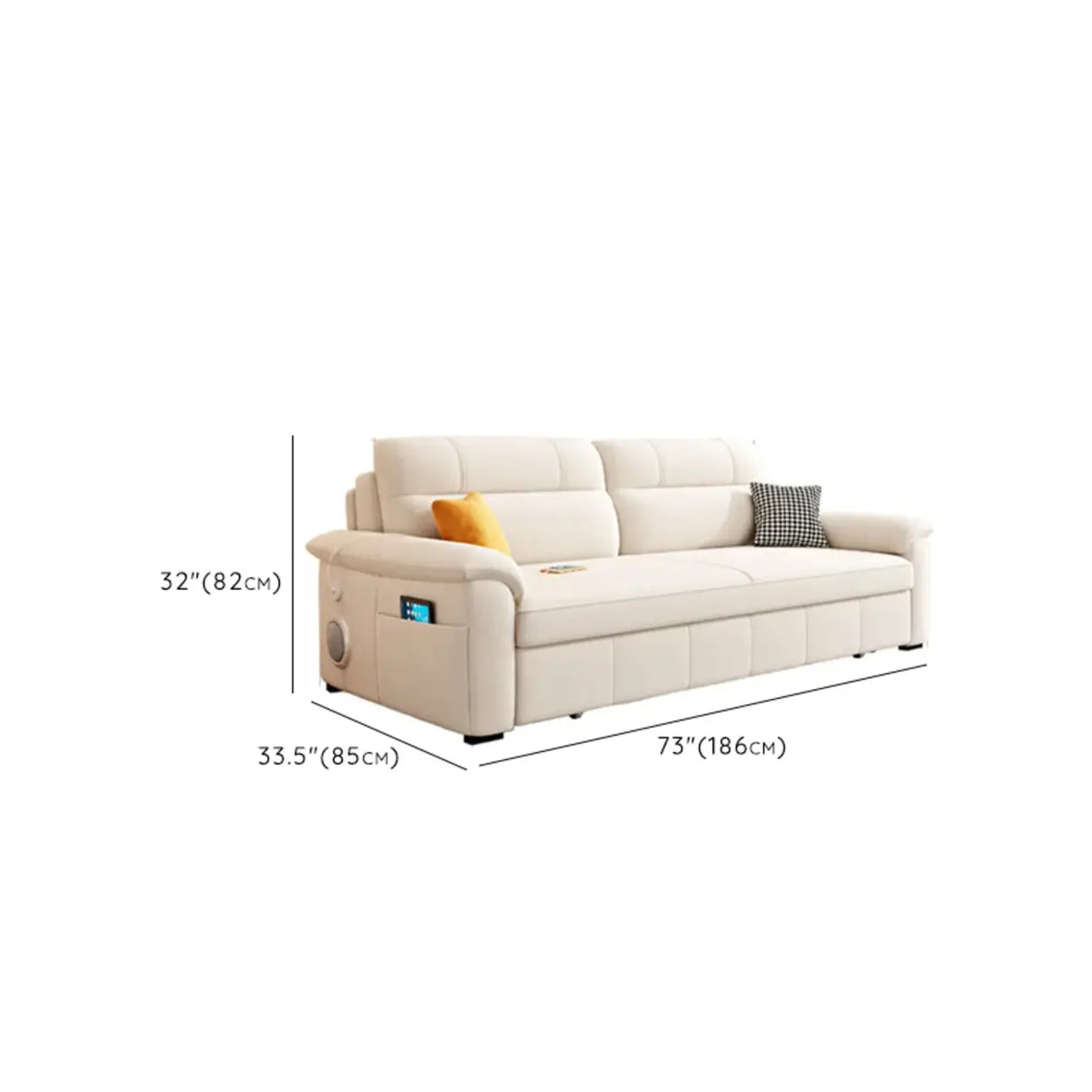 Off-White Tech Flannel Hidden Storage Sofa Bed Sleeper Image - 12