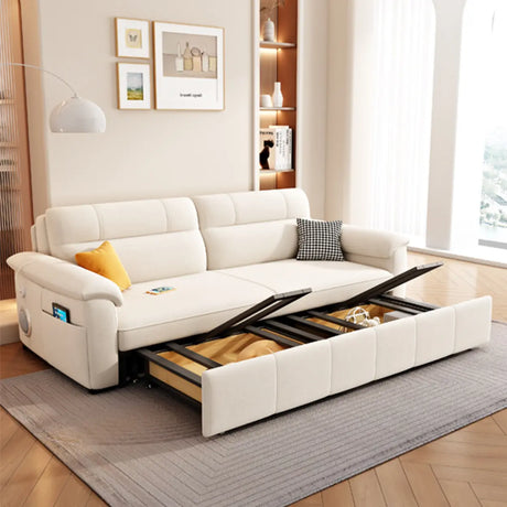 Off-White Tech Flannel Hidden Storage Sofa Bed Sleeper Image - 2