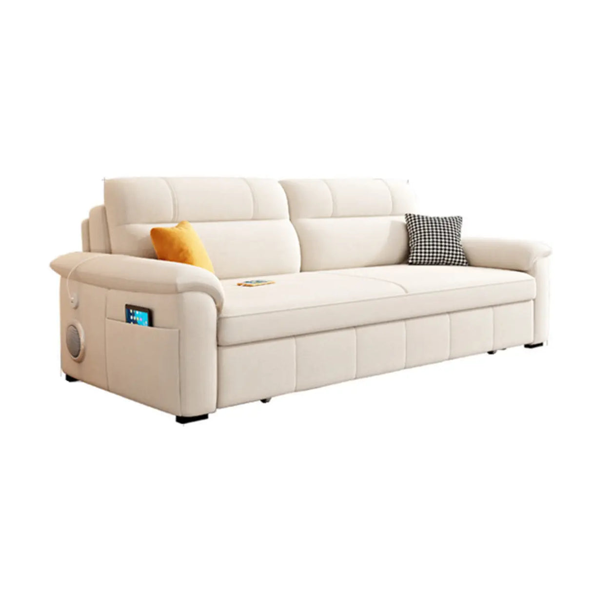 Off-White Tech Flannel Hidden Storage Sofa Bed Sleeper Image - 5