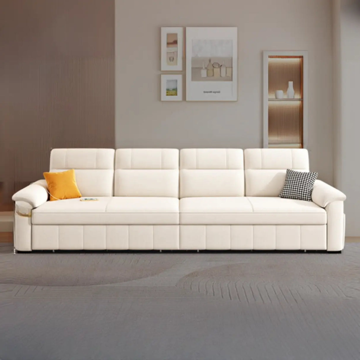 Off-White Tech Flannel Hidden Storage Sofa Bed Sleeper Image - 8