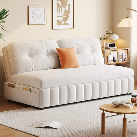 Off-White Tech Flannel Tufted Back Storage Sofa Bed Image - 1