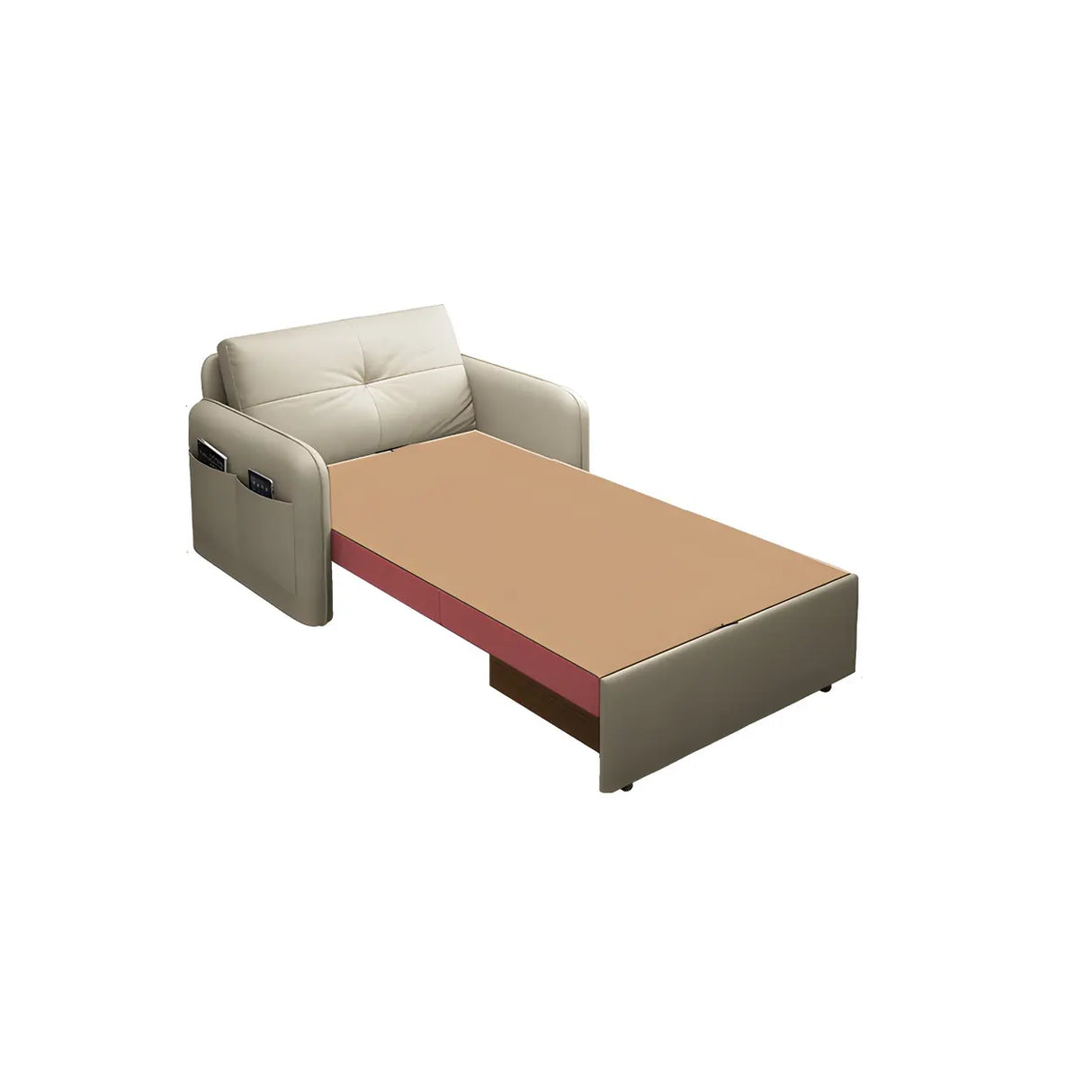 Off-White Tufted Back Faux Leather Storage Sofa Bed Image - 10