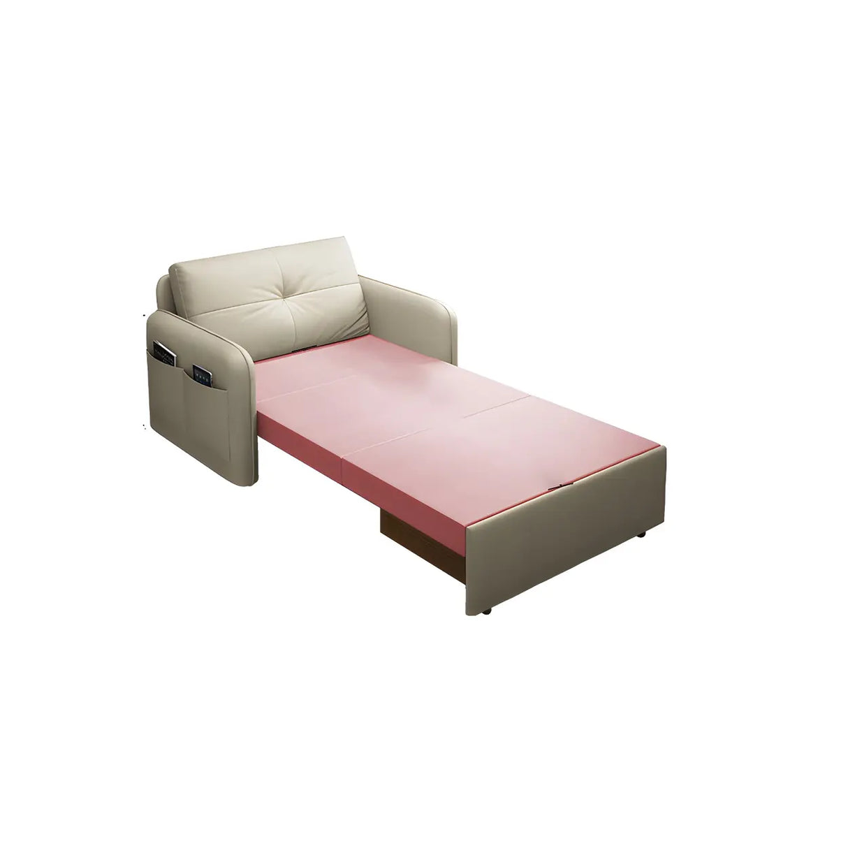 Off-White Tufted Back Faux Leather Storage Sofa Bed Image - 11