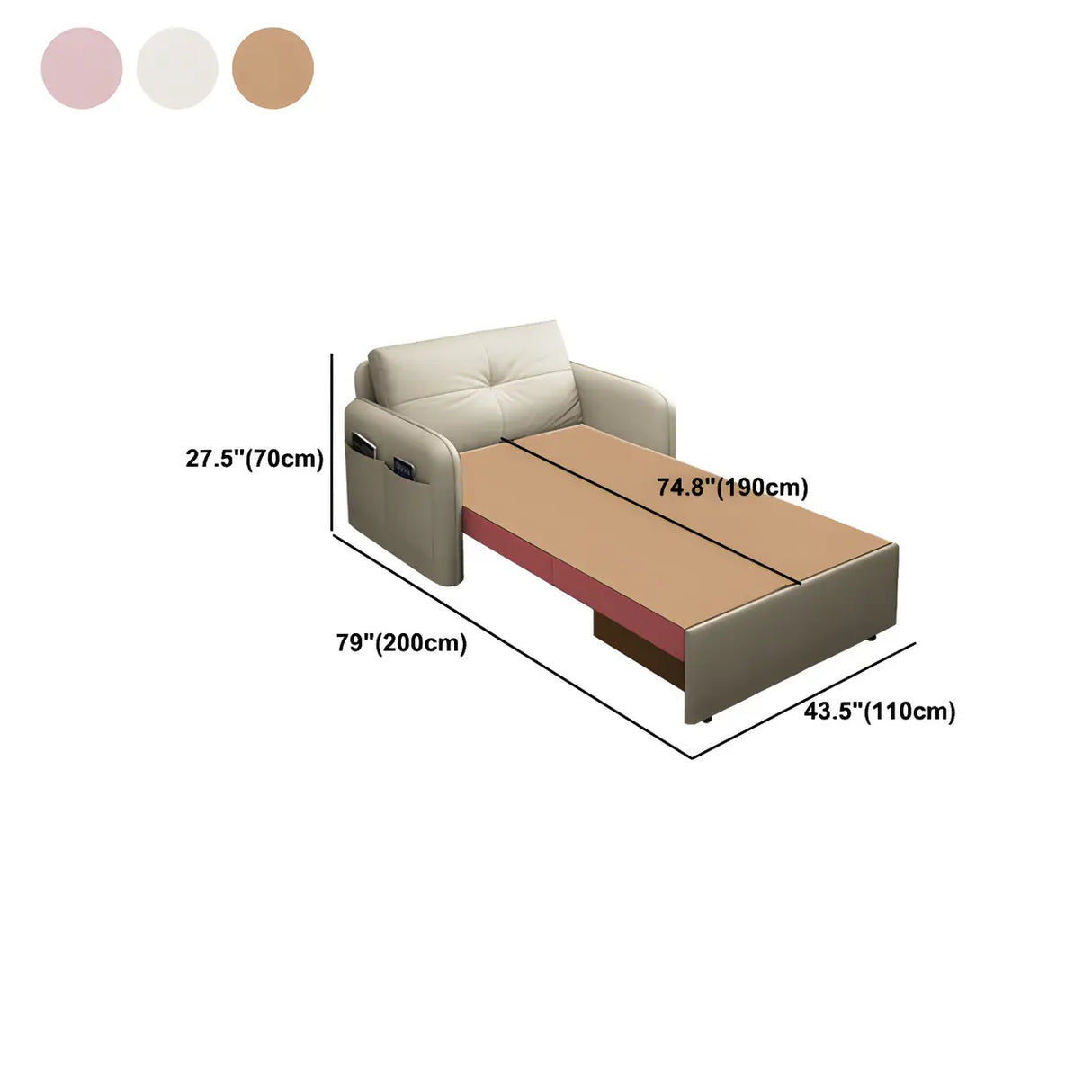 Off-White Tufted Back Faux Leather Storage Sofa Bed 