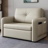 Off-White Tufted Back Faux Leather Storage Sofa Bed Image - 2