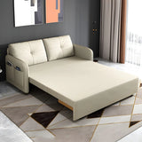 Off-White Tufted Back Faux Leather Storage Sofa Bed Image - 4