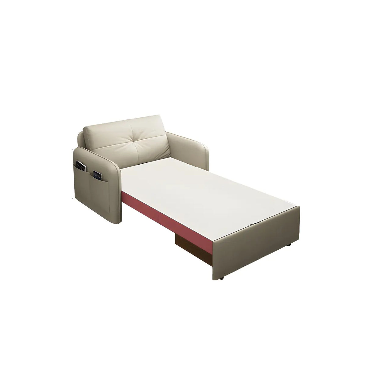 Off-White Tufted Back Faux Leather Storage Sofa Bed Image - 5