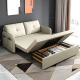 Off-White Tufted Back Faux Leather Storage Sofa Bed Image - 6