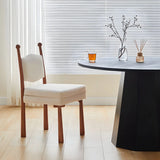 1 Piece Off-White Upholstered Round Back Wood Dining Chair Image - 1