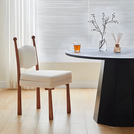 1 Piece Off-White Upholstered Round Back Wood Dining Chair Image - 1