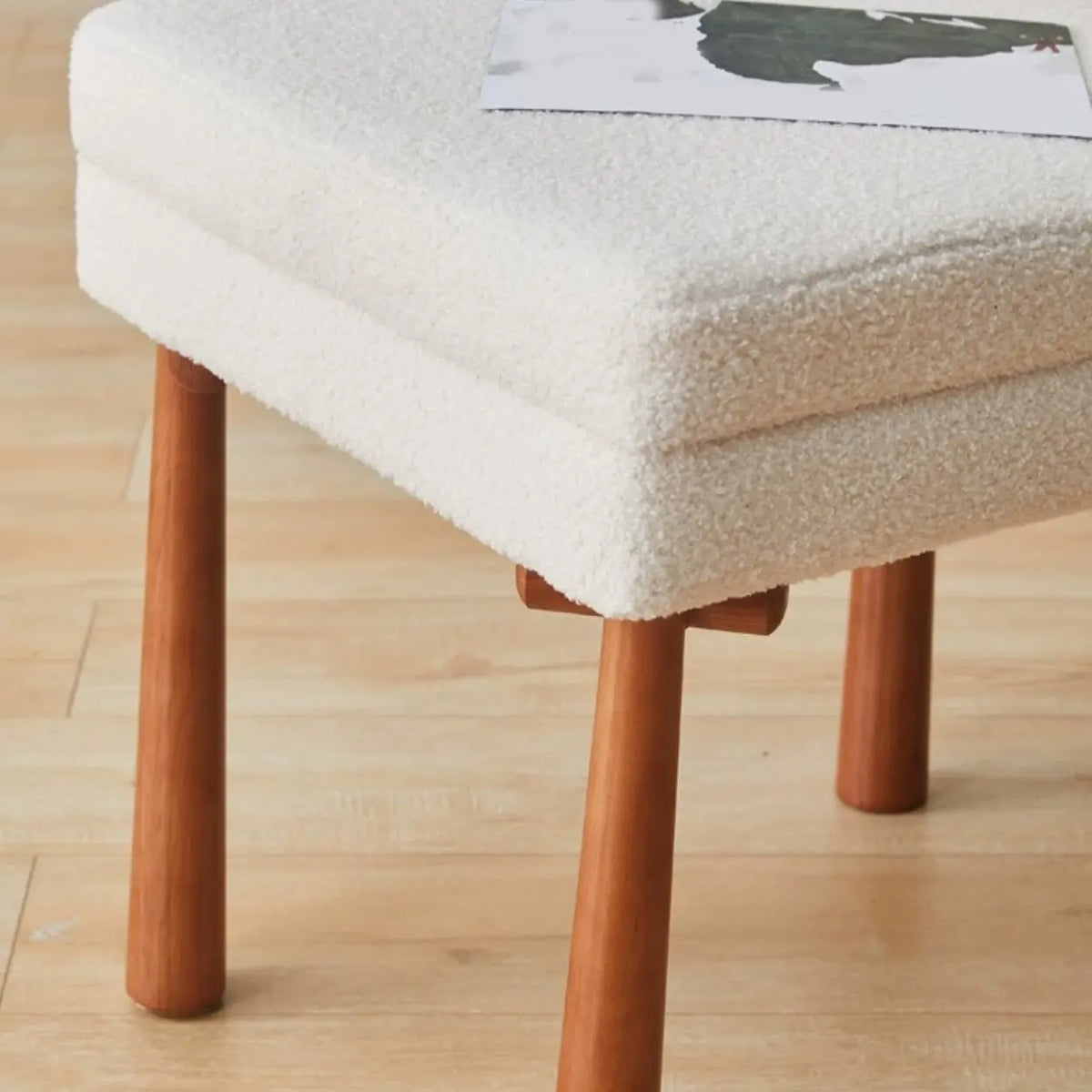 Off-White Upholstered Round Back Wood Dining Chair Image - 12