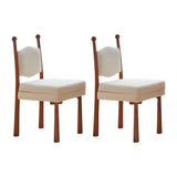 2 Piece Set Off-White Upholstered Round Back Wood Dining Chair Image - 2