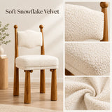 Off-White Upholstered Round Back Wood Dining Chair Image - 3