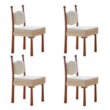 4 Piece Set Off-White Upholstered Round Back Wood Dining Chair Image - 5