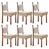 6 Piece Set Off-White Upholstered Round Back Wood Dining Chair Image - 6