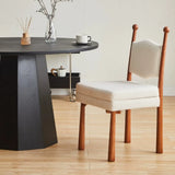 Off-White Upholstered Round Back Wood Dining Chair Image - 7