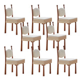 8 Piece Set Off-White Upholstered Round Back Wood Dining Chair Image - 8