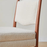 Off-White Upholstered Round Back Wood Dining Chair Image - 9