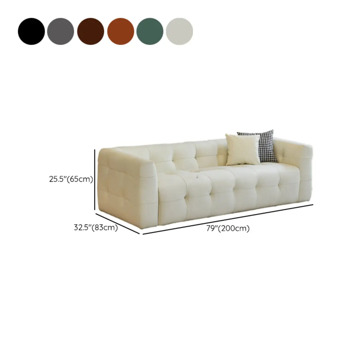 Off-White Water Resistant Leather Tuxedo Arm Sofa 