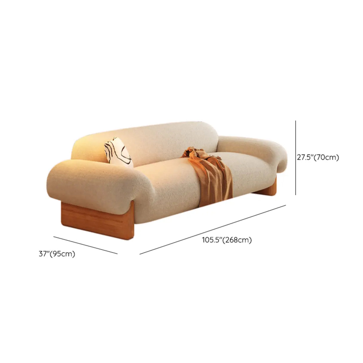 Off-White Water Resistant Sherpa Fabric Pillow Sofa Image - 14