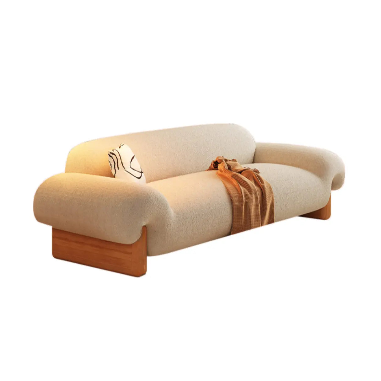 Off-White Water Resistant Sherpa Fabric Pillow Sofa Image - 6