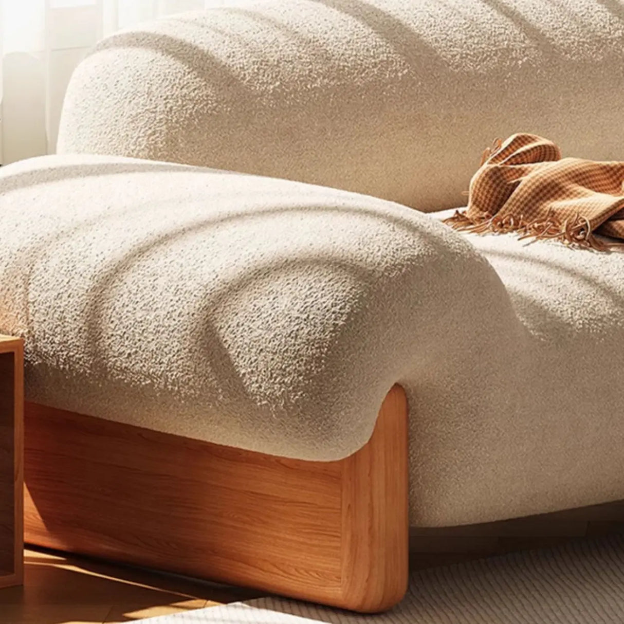 Off-White Water Resistant Sherpa Fabric Pillow Sofa Image - 8