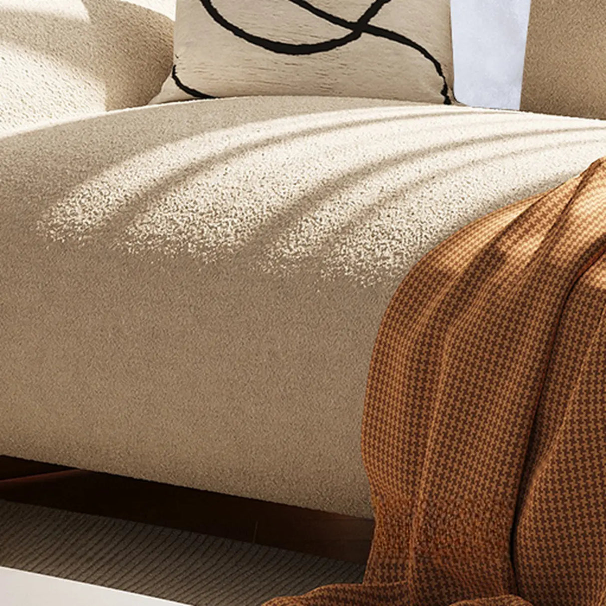 Off-White Water Resistant Sherpa Fabric Pillow Sofa Image - 9