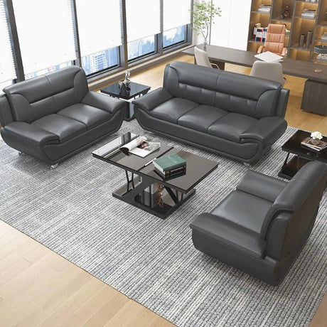 Office Black Waterproof Leather Reception Sofa with Leg Image - 1