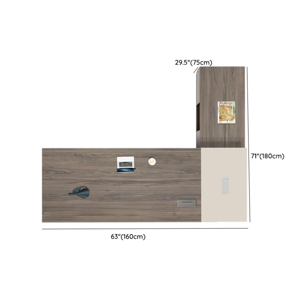 Office Brown Finish Wood L-Shaped Executive Desk 