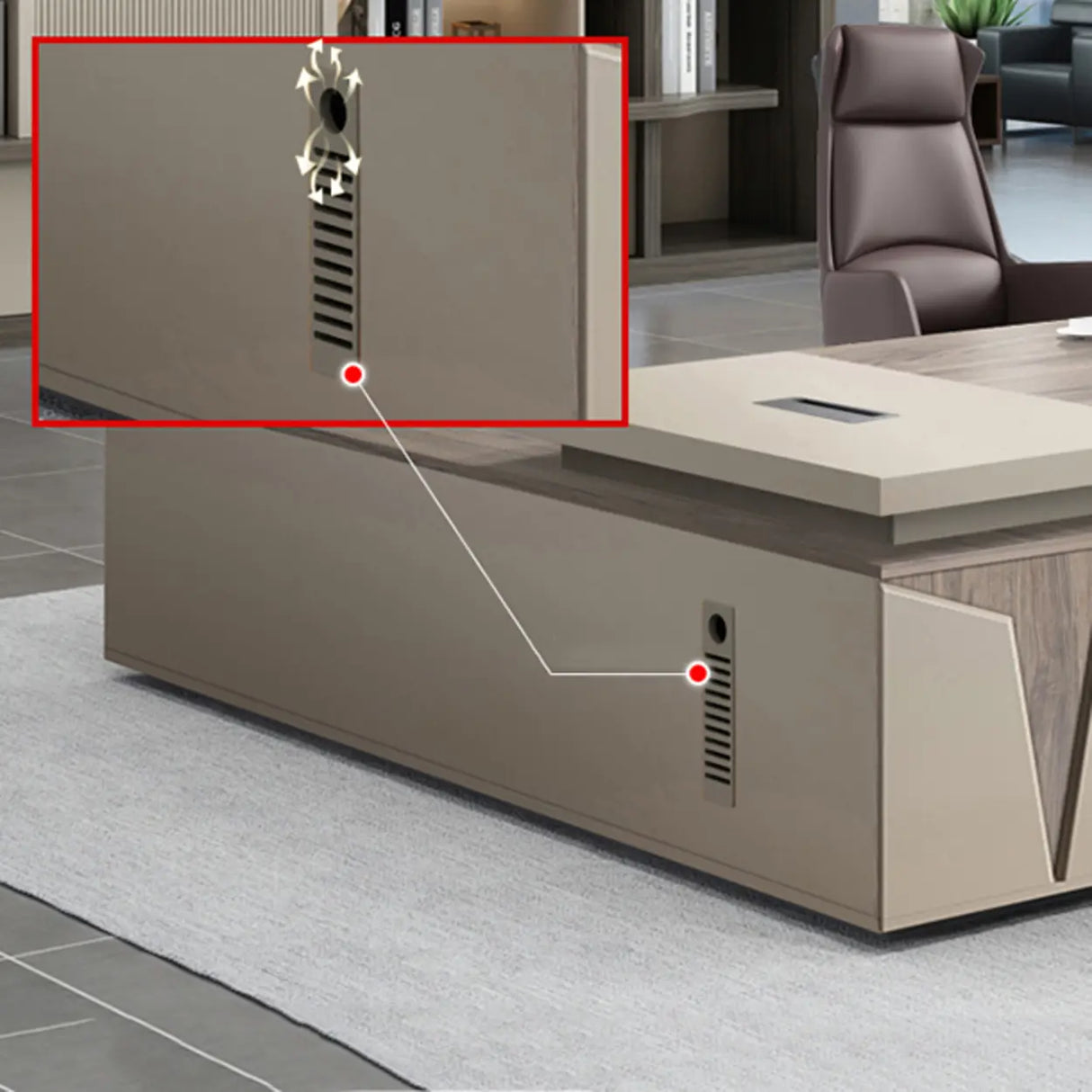 Office Brown Finish Wood L-Shaped Executive Desk Image - 8