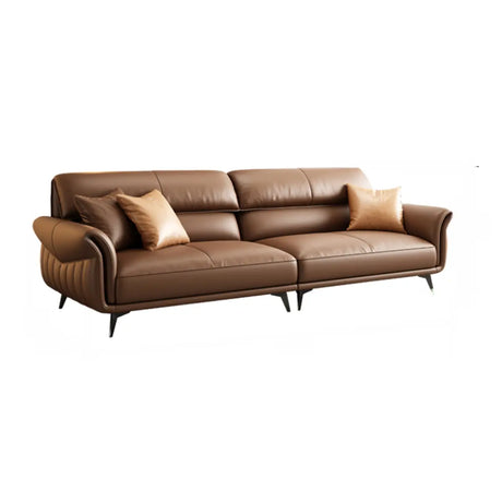 Office Brown Full Grain Cow Leather Reception Sofa Set Image - 2