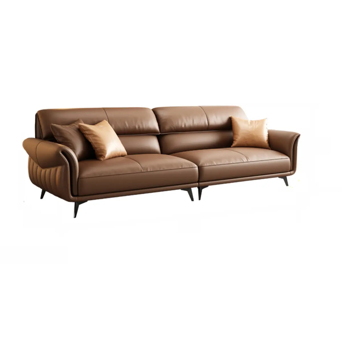 Office Brown Full Grain Cow Leather Reception Sofa Set Image - 3