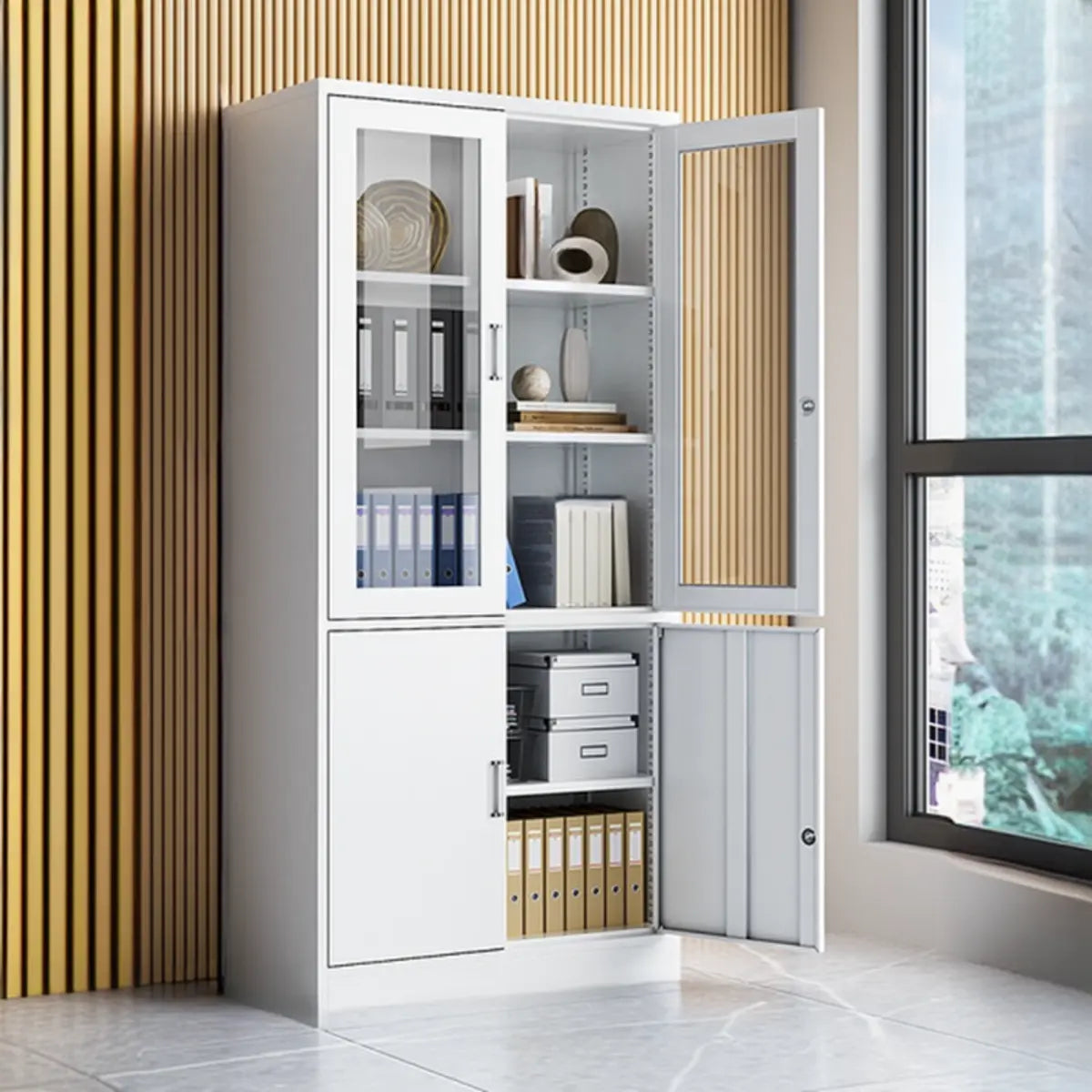 Office Vertical Steel White Clear View Doors Storage Cabinet Image - 2
