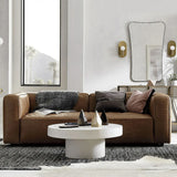 Oiled Leather Square Arm Cushion Back Foam Fill Sofa Image - 1