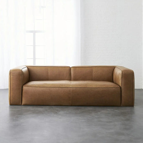 Oiled Leather Square Arm Cushion Back Foam Fill Sofa Image - 2