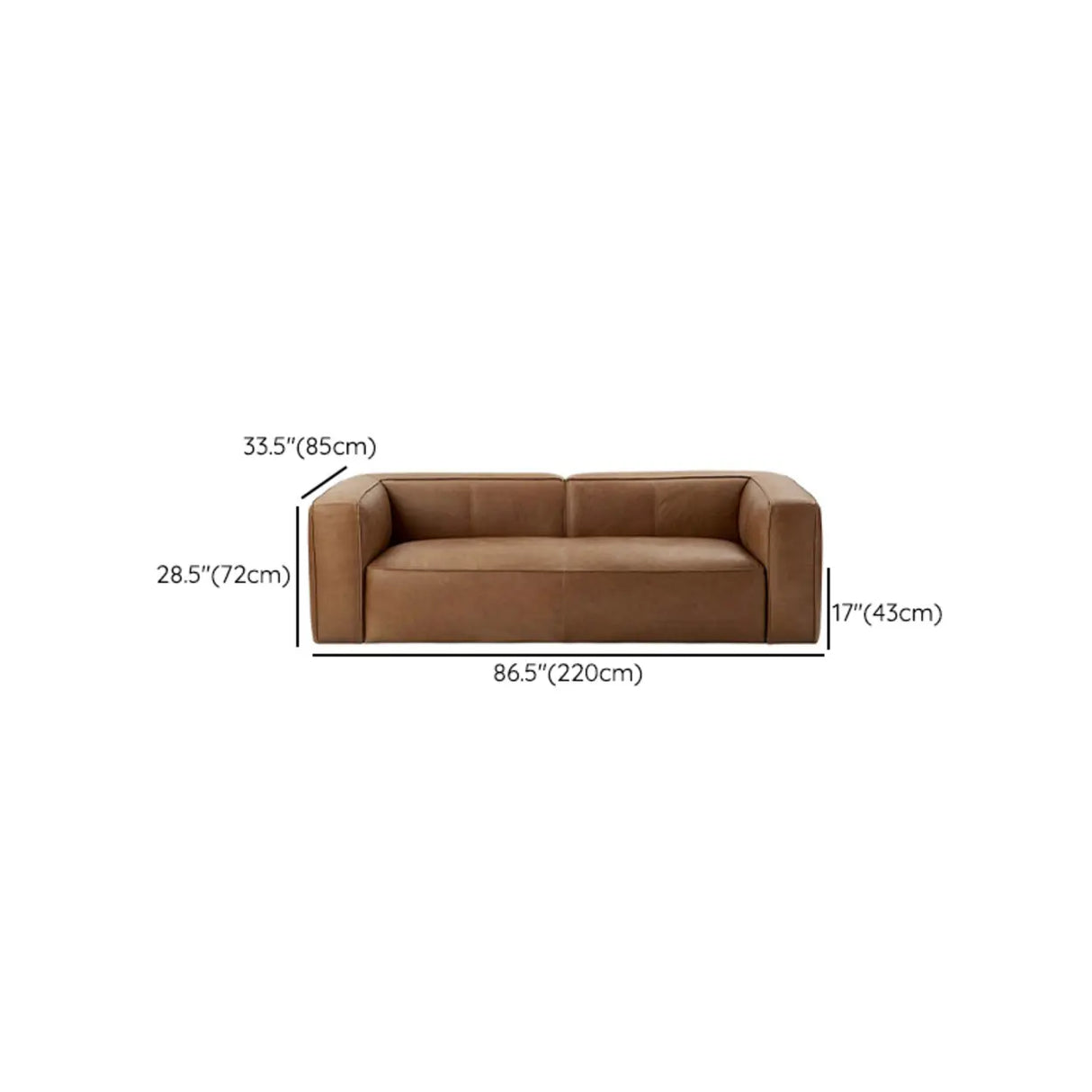 Oiled Leather Square Arm Cushion Back Foam Fill Sofa 
